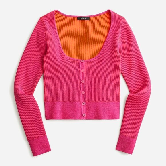 J. Crew Sweaters - J.Crew Pink Cardigan Size XS Scoopneck Stretch NWT $118 Pink and Orange